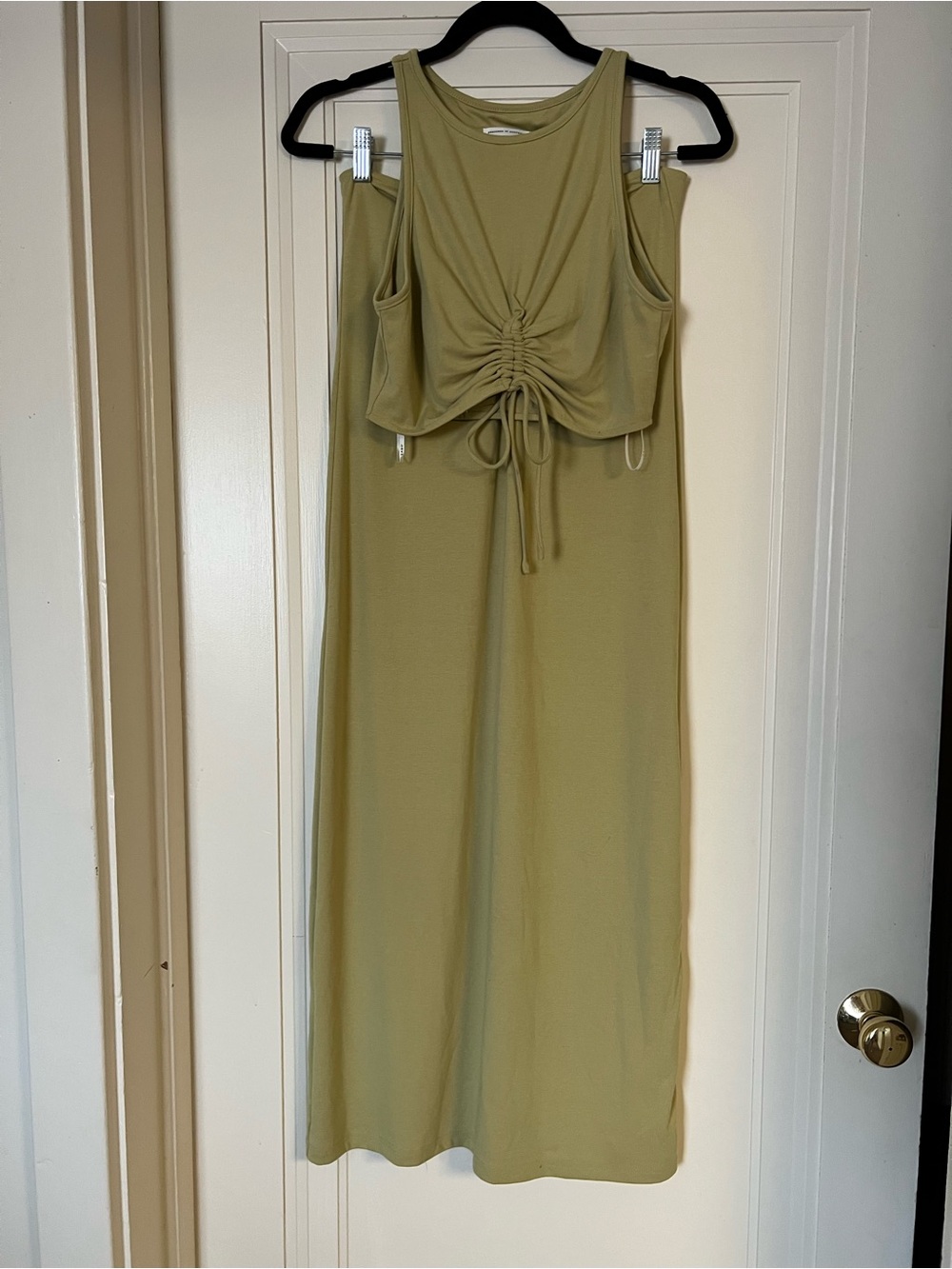 Sabo Skirt Sage Green Ruched Drawstring Crop Top & Maxi Skirt Set - Picture 2 of 6